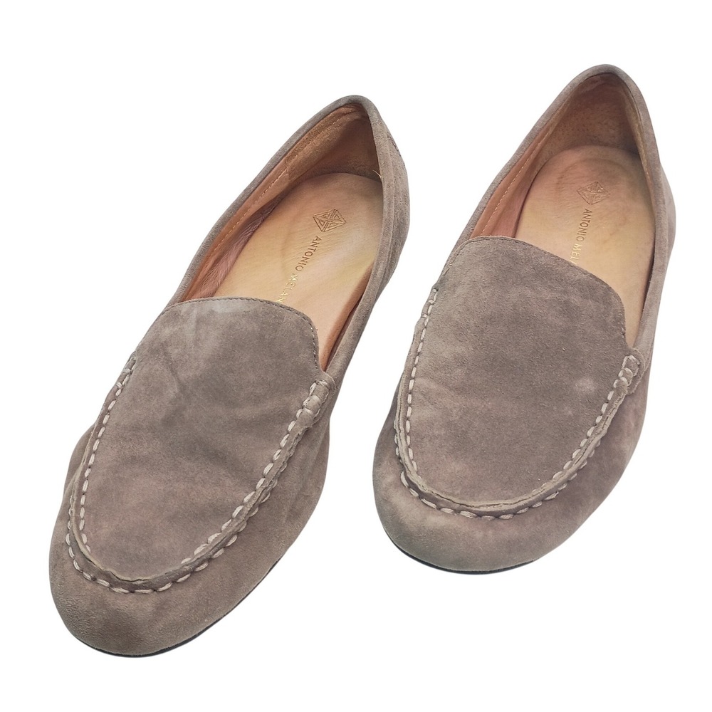 Antonio Melani Womens 9M Taupe Suede Leather Moc Toe Slip‎ On Loafers Flats